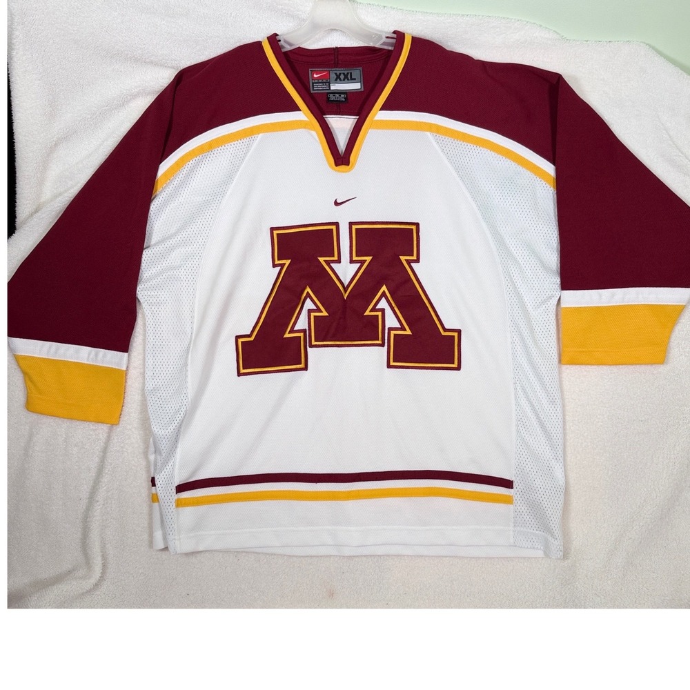 Vintage Nike Team Minnesota Golden Gophers Hockey Jersey Mens XXL White Maroon